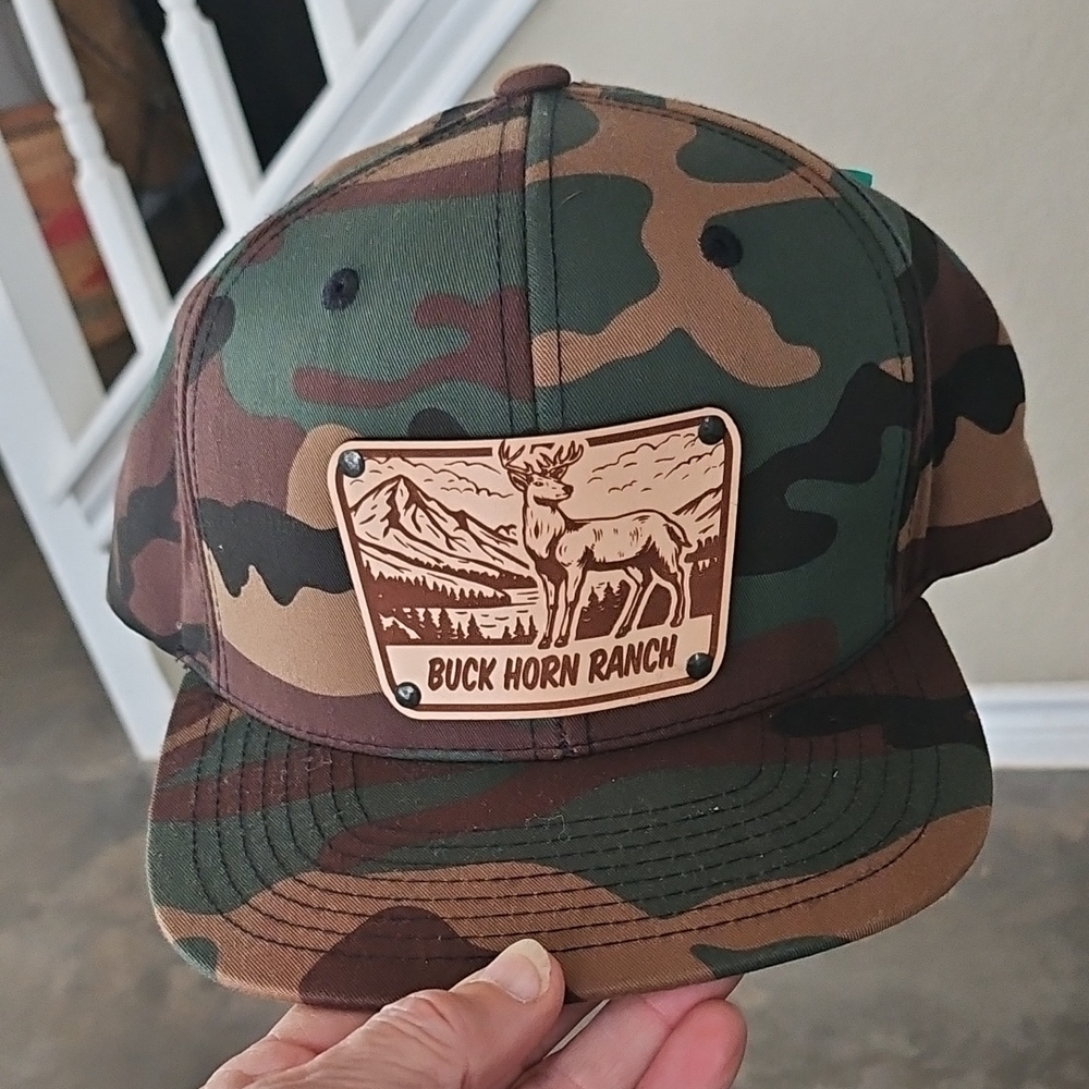 New BUCK HORN RANCH Leather City Locs Hunting Patch Camo Yupoong Hat